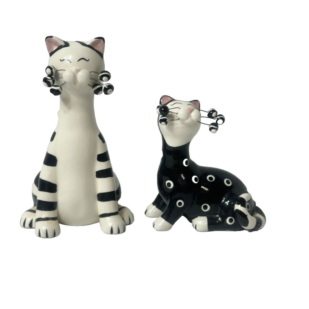 Rare Whimsiclay By Amy Lacombe Kitty Cat Salt And Pepper Shakers